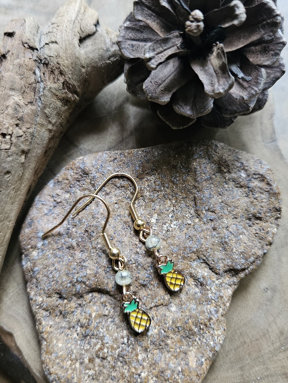 Handmade Cute Japanese Mini Pineapple Dainty Gold & Yellow Earrings